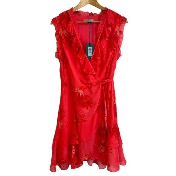 All Saints Ari Sleeveless Nila Mini Wrap Dress Orange and Pink Size 8 NWT - Picture 5 of 15